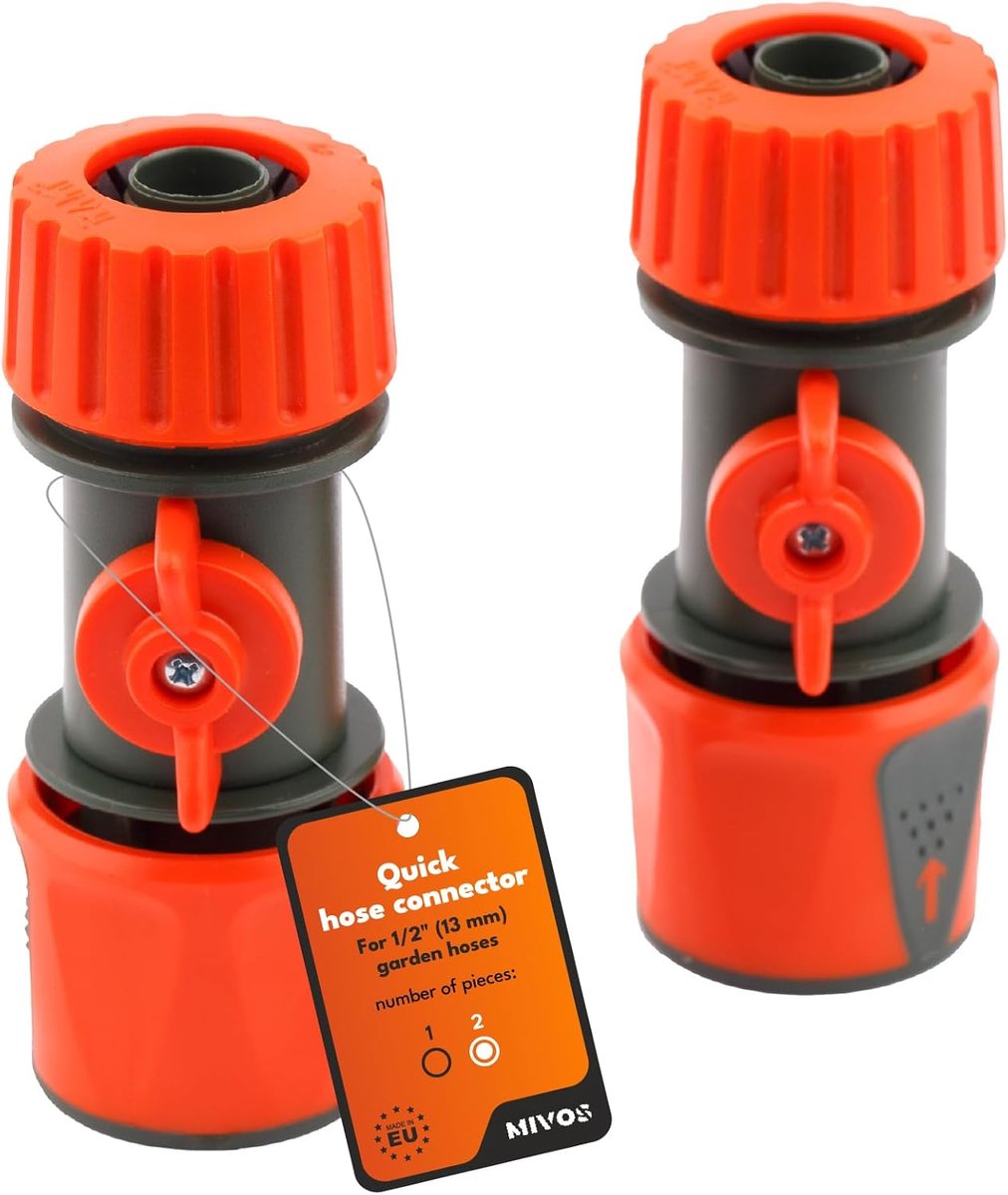 SnelShoppen - 2 x Tuinslang Koppeling met Afsluitklep - 1/2 inch (13 mm) Slang Verbinding met Regelkraan - Waterstop voor Tuin, Irrigatie en Gebruik b