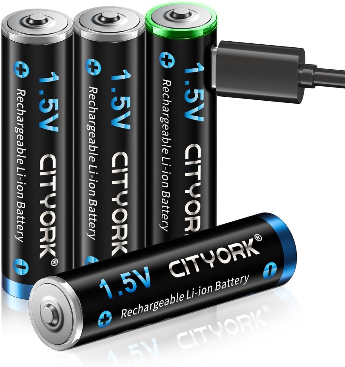 SnelShoppen - Oplaadbare AAA Batterijen 1.5V Lithium Ion, USB-C Oplaadbaar, 1200mWh, 4 Stuks voor Speelgoed, Gamecontrollers, Bluetooth Hoofdtelefoons