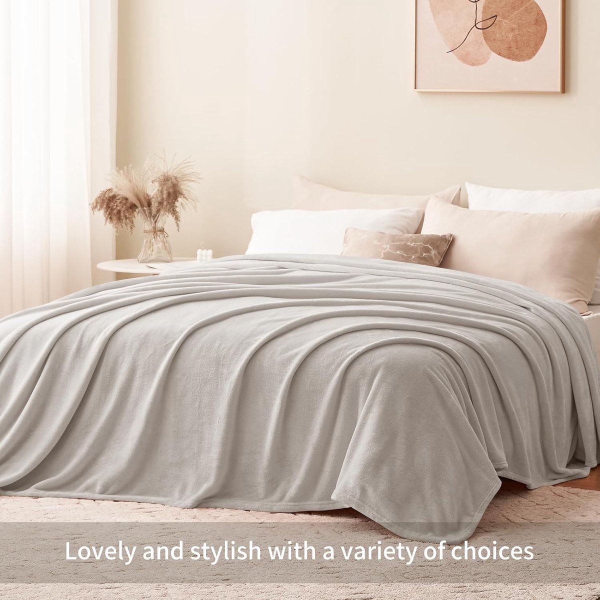 SnelShoppen - Fleece Double Blanket 220 x 240 cm - Zachte Beige Plaid voor Dubbel Bed, Warm Winter Dekentje voor Sofa en Zithoek, Flanel Fleece Dekens