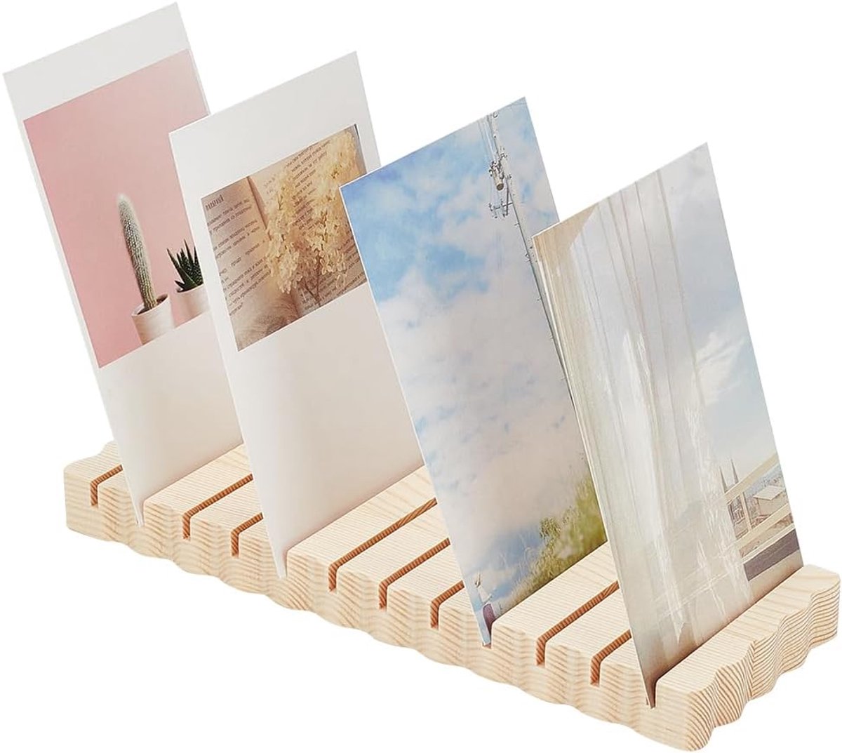 SnelShoppen - Houten Kaarten Display Stand - Rectangle Postcards Houder met 12 Compartimenten - Ideaal voor Wenskaarten, Postkaarten - Lemon Chiffon K