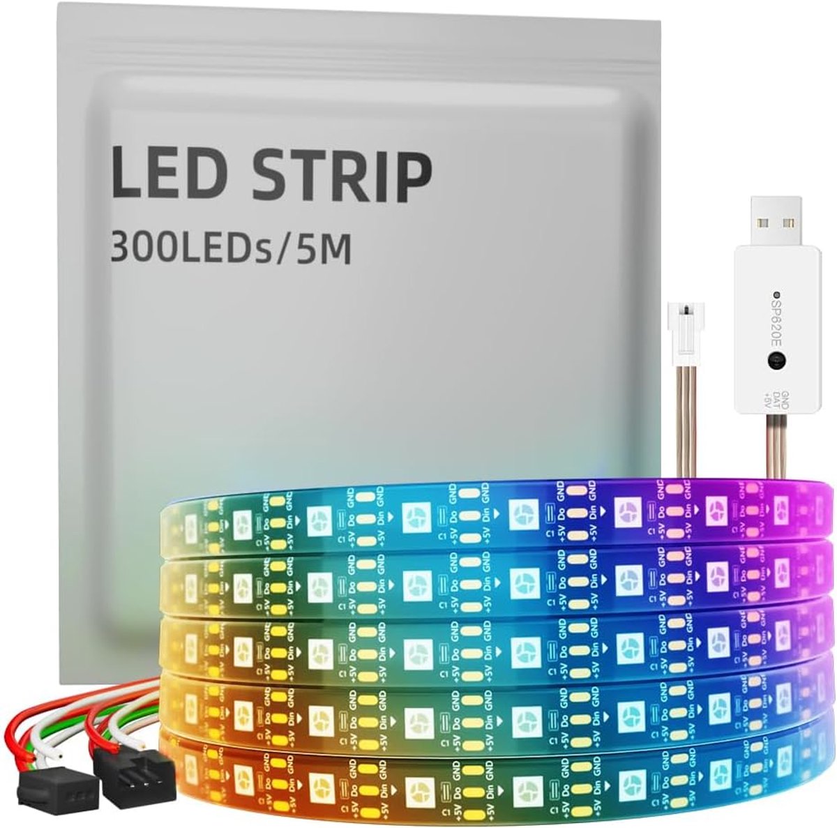 SnelShoppen - WS2812B LED Strip Individueel Aanspreekbaar 5050 SMD 300 RGBIC LED's 5 Meter voor DIY Decoratie en Feestverlichting