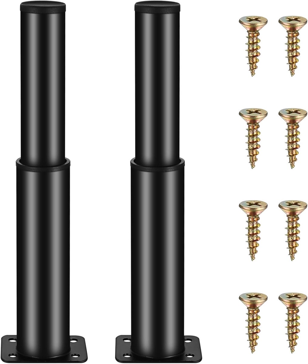 SnelShoppen - 2 Stuks Verstelbare Meubelpoten Zwart Hoogte Verstelbaar Metaal voor Meubels, Kastpoten, Bankpoten, Bedpoten 15-25 cm