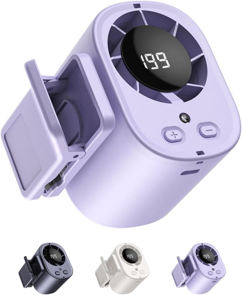 Autoventilator met clipbevestiging, 2026 Draagbare autoventilator met 360° rotatie, 199 snelheden, stille mini-ventilator zonder bladen met LED-verlichting, geschikt voor auto's, werk en kamperen (paars)