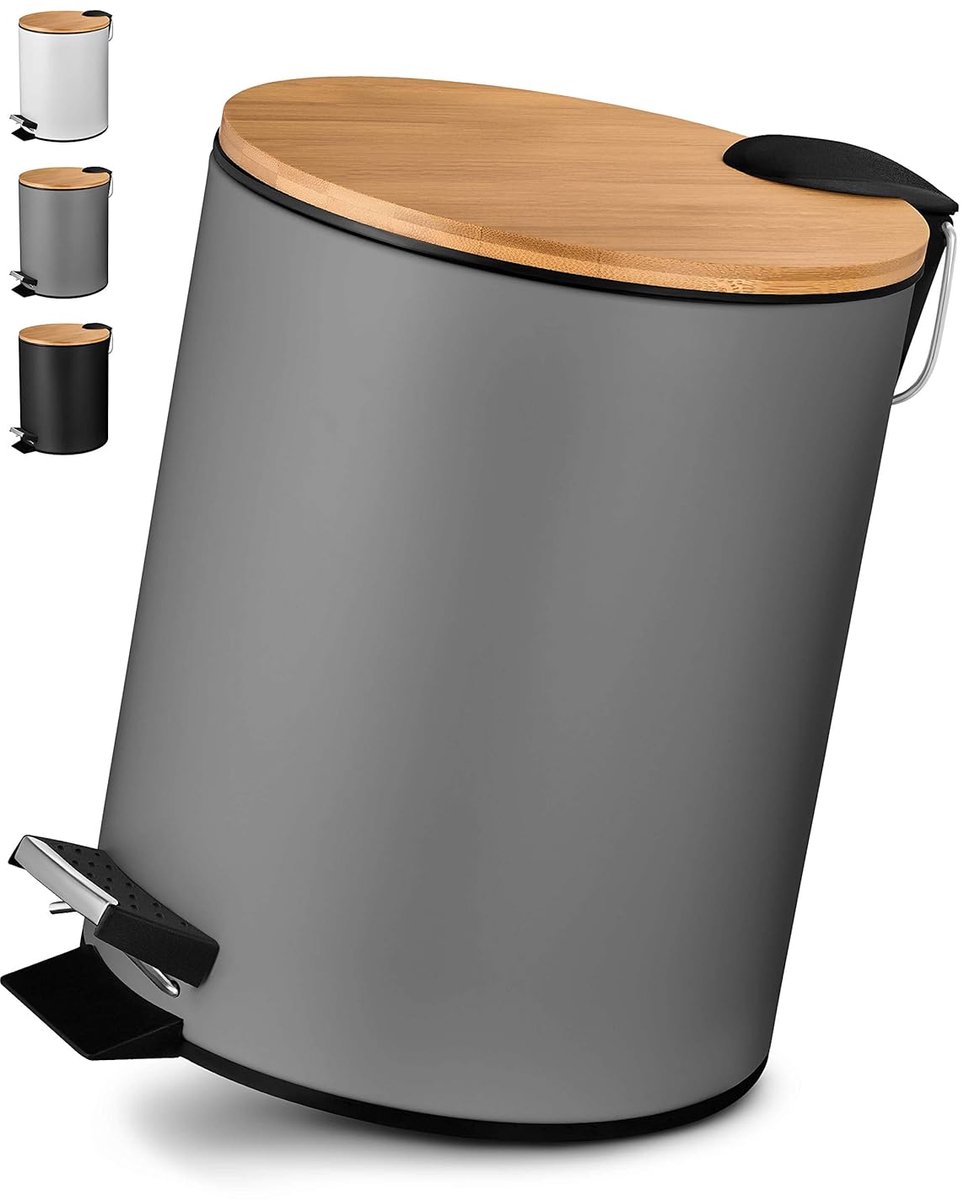 SnelShoppen - 5L Cosmetische Prullenbak in Stijlvol Grijs Design - Pedal Bin met Zachte Sluitmechanisme - Elegante Badkamer Emmer met Binnenemmer en B