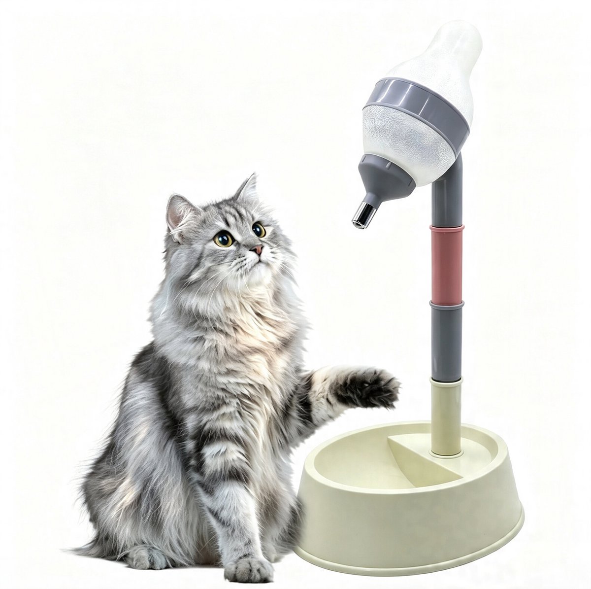 Honden Drinkbak - Katten Drinkbak Met Waterreservoir - Verhoogde Verstelbare Drinkautomaat Voor Huisdieren - 600ml Automatische Waterdispenser Met Anti-Mors Drinkmond - Droge Snuit En Schone Haren - Beige