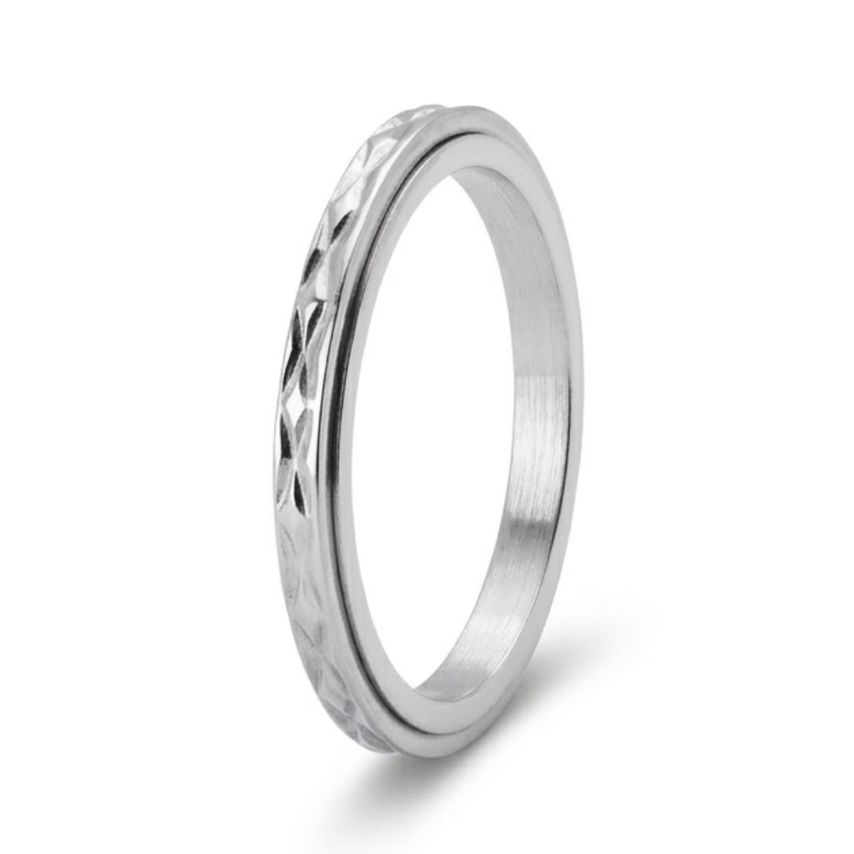 Anxiety Ring - (Flux) - Stress Ring - Fidget Ring - Anxiety Ring For Finger - Draaibare Ring Dames - Spinning Ring - Spinner Ring - Zilverkleurig RVS - (19.00 mm / maat 60)