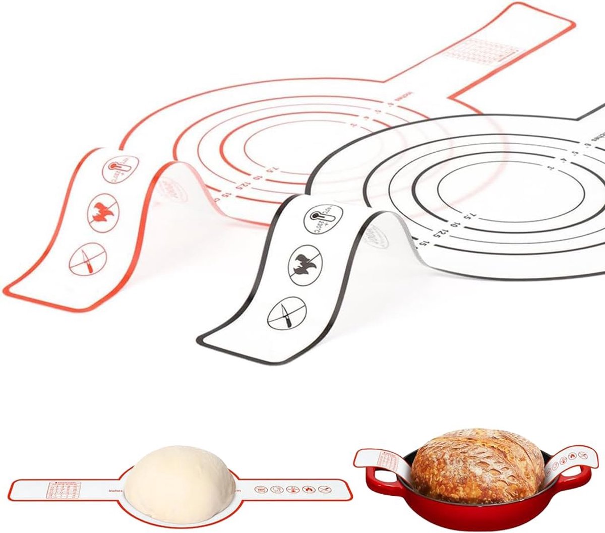 SnelShoppen - Sourdough Silicone Baking Mat 2-Piece Herbruikbare Broodmat met Lange Handgreep, Non-Stick Coating, Gemakkelijk Schoon te Maken voor Bak