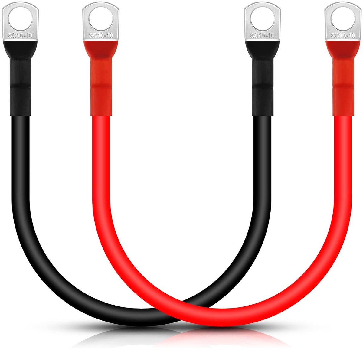 SnelShoppen - Battery Inverter Kabel Set 2 Stuks 5AWG/16mm² 50cm 12V Rood en Zwart Accu Oplaadkabels met M10 Ring Terminals Koper Draad voor Auto, Mot