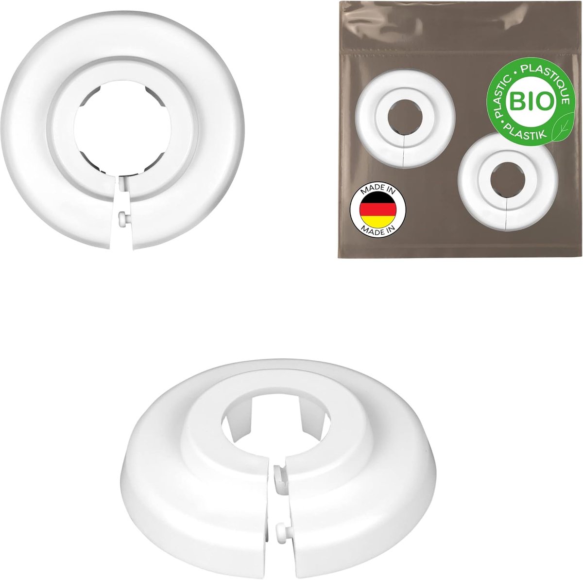SnelShoppen - BIO Rosette Radiator Pipe Cover 15mm 18mm 22mm Tap Rosette Sanitaire Radiator Rosette Biobased Polyethyleen Wit (18mm) - Set van 2