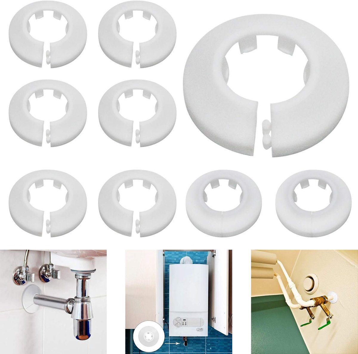 SnelShoppen - Heating Pipe Rosette Set - 24 Stuks - Plastic Radiator Cuffs voor 16 mm/20 mm/25 mm Buizen - Duurzaam en Hittebestendig - Voor een Nette