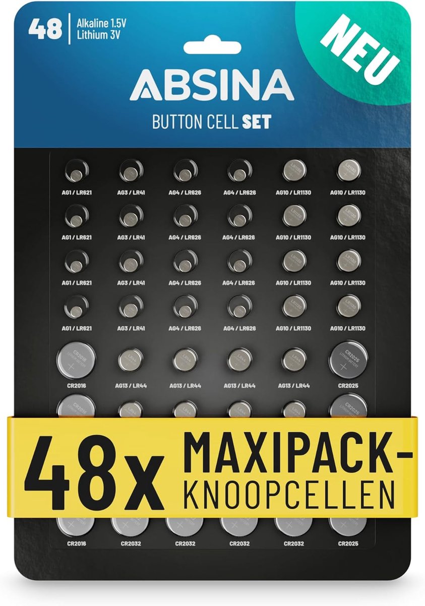 SnelShoppen - Set van 48 Alkaline en Lithium Knopcell Batterijen - 4x AG1 LR621, AG3 LR41, CR2016, CR2025, 8x AG4 LR66, AG10 LR1130, AG13 LR44, CR2032