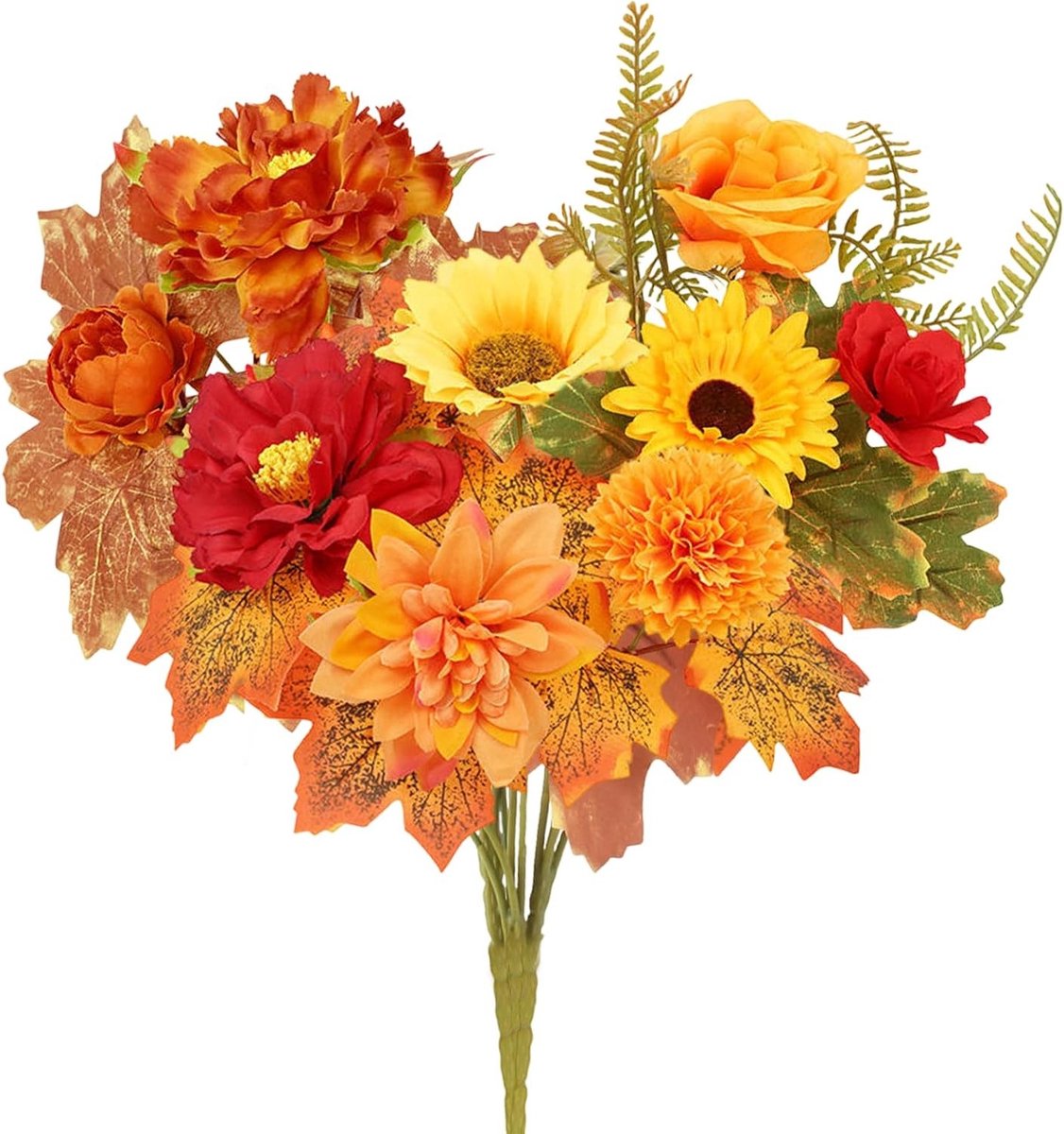 35 cm Kunstmatige Herfstbloemen voor Binnen - Herfstboeket met Zonnebloemen en Rozen voor Verjaardagen, Halloween, Bruiloften en Tafelversieringen - Set van 3