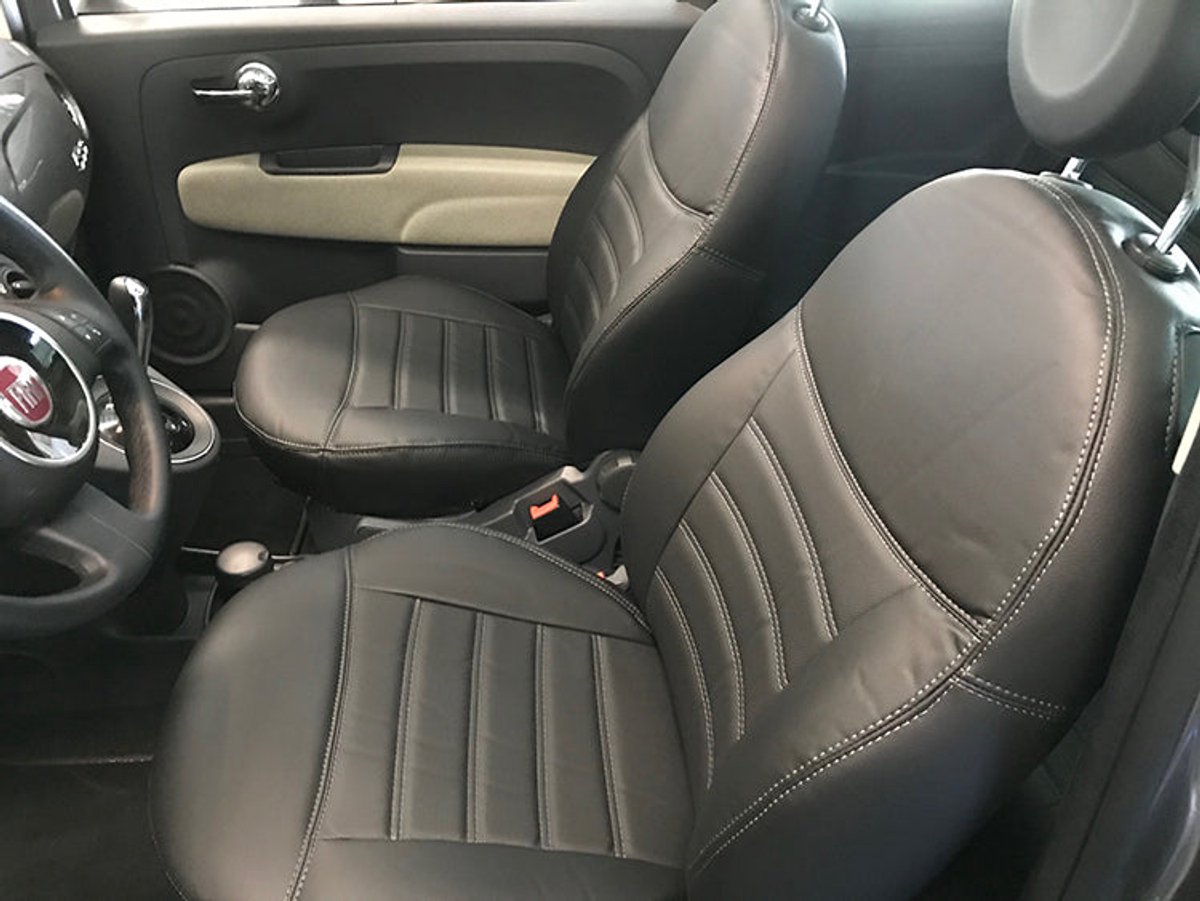 Pasvorm stoelhoezen Fiat 2007-heden (past in versie met isofix niet zichtbaar in achterbank) - Kunstleer zwart