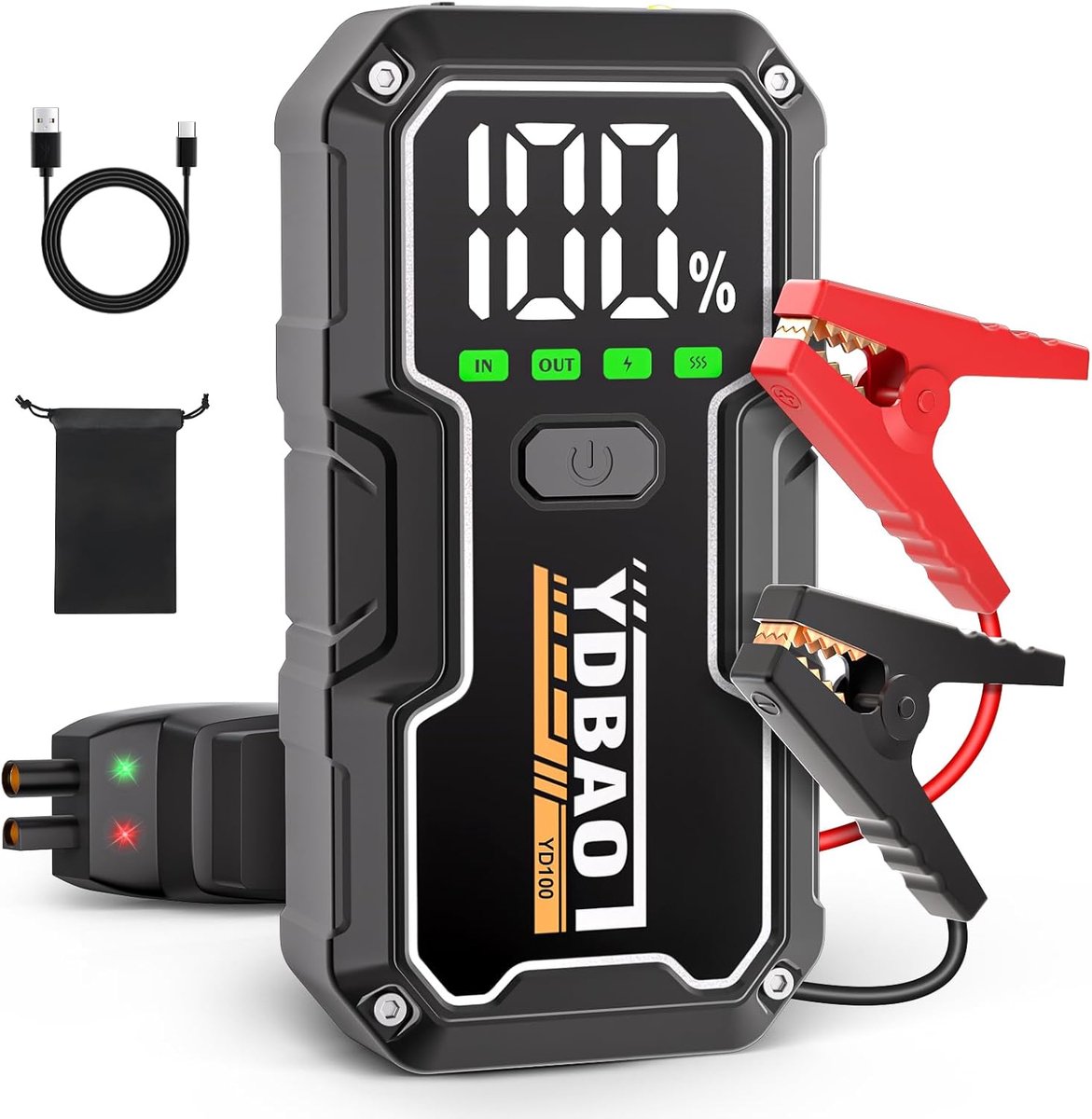 SnelShoppen - 12V Jump Starter Autoaccu Booster - Draagbare Acculader, Compact, Krachtig, Ideaal voor Auto, Motor, Boot, 600A Startstroom, Inclusief U