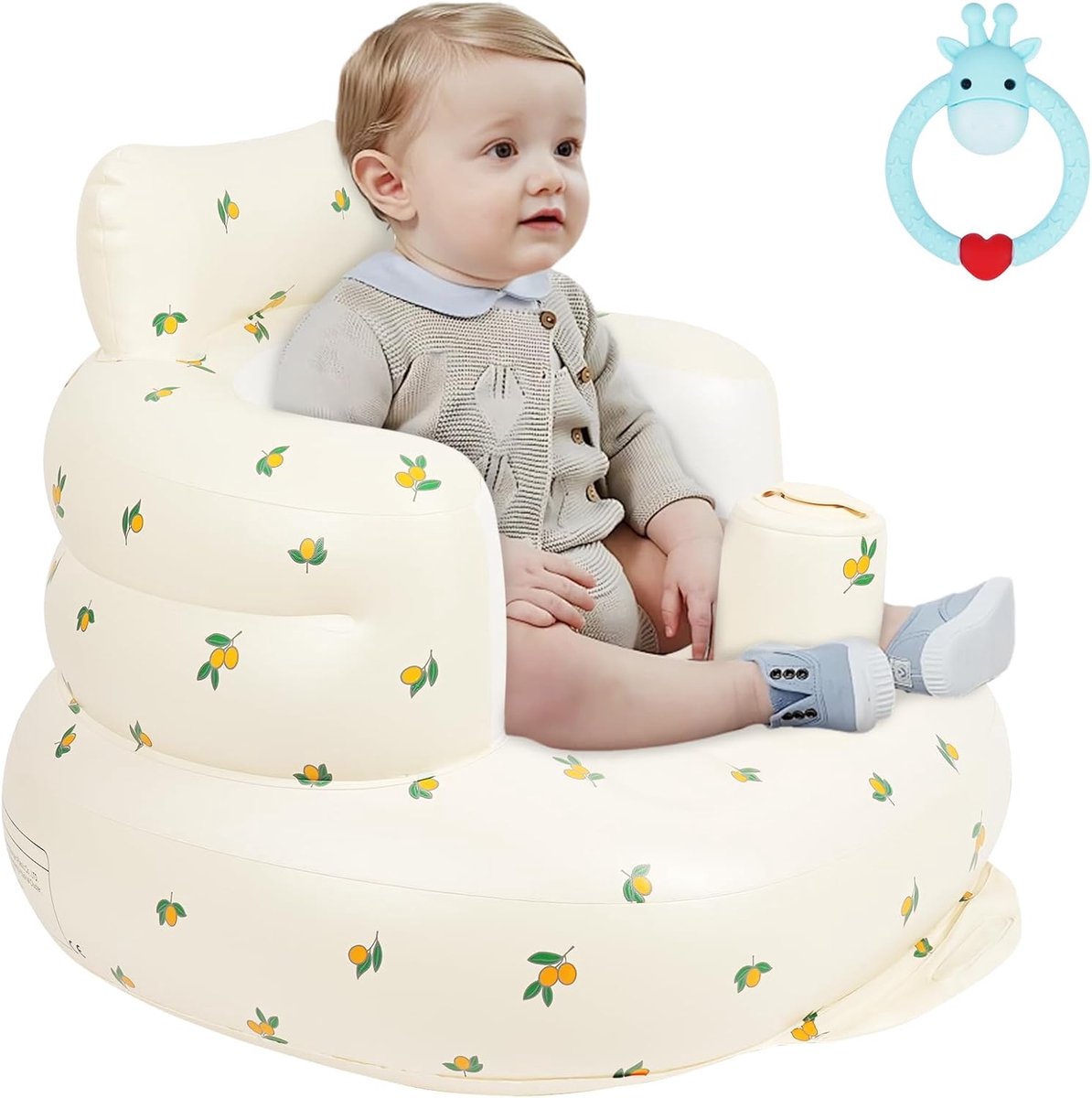 SnelShoppen - Inflatable Baby Seat voor Baby's vanaf 3 Maanden, Opblaasbare Stoel met Rugsteun, Inclusief Luchtpomp, Voor Voeden, Leren Zitten, Reizen