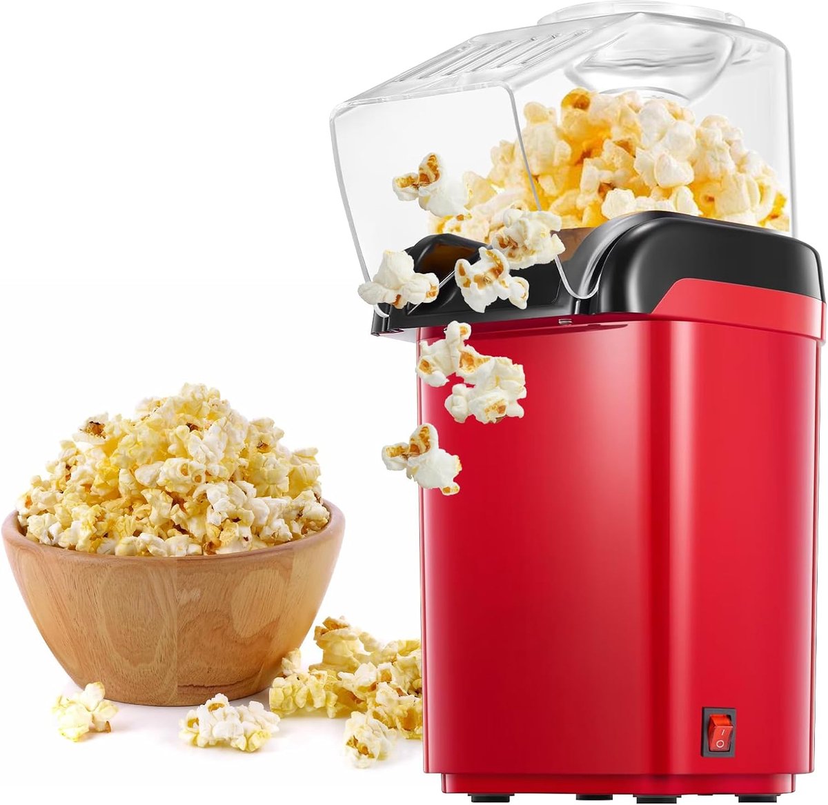 SnelShoppen - Popcorn Machine 1200W - Hot Air Popcorn Maker - Olievrij - 3 Minuten Snelle Popcornmaker voor Thuisbioscoop, Filmavond, Feest, Kerst - O