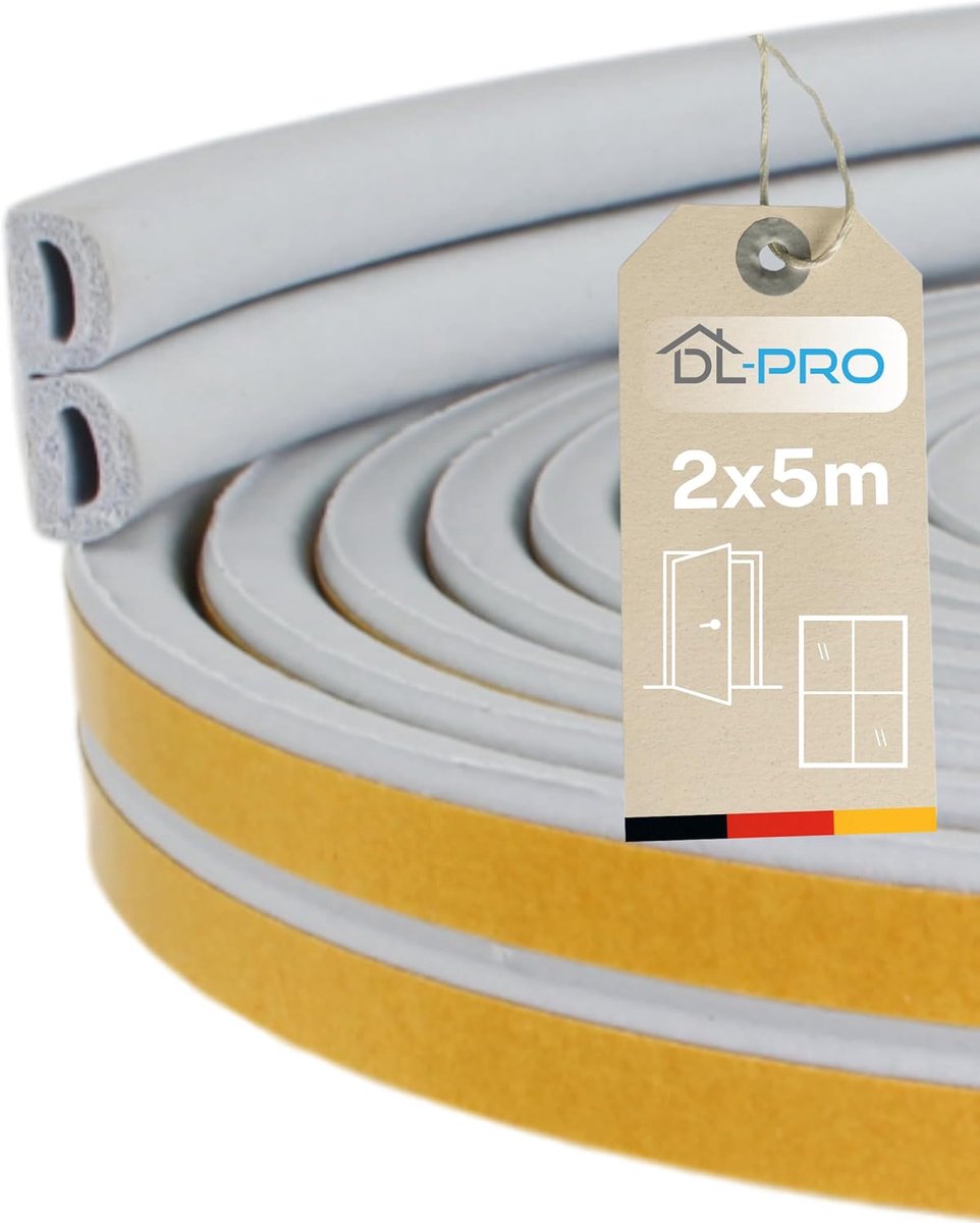 SnelShoppen - 2 x 5 m Grijze Zelfklevende Sealing Tape voor Deuren en Ramen, Rubber Foam Sealing Strip tegen Koude, Geluid en Stof, Weerbestendige Adh