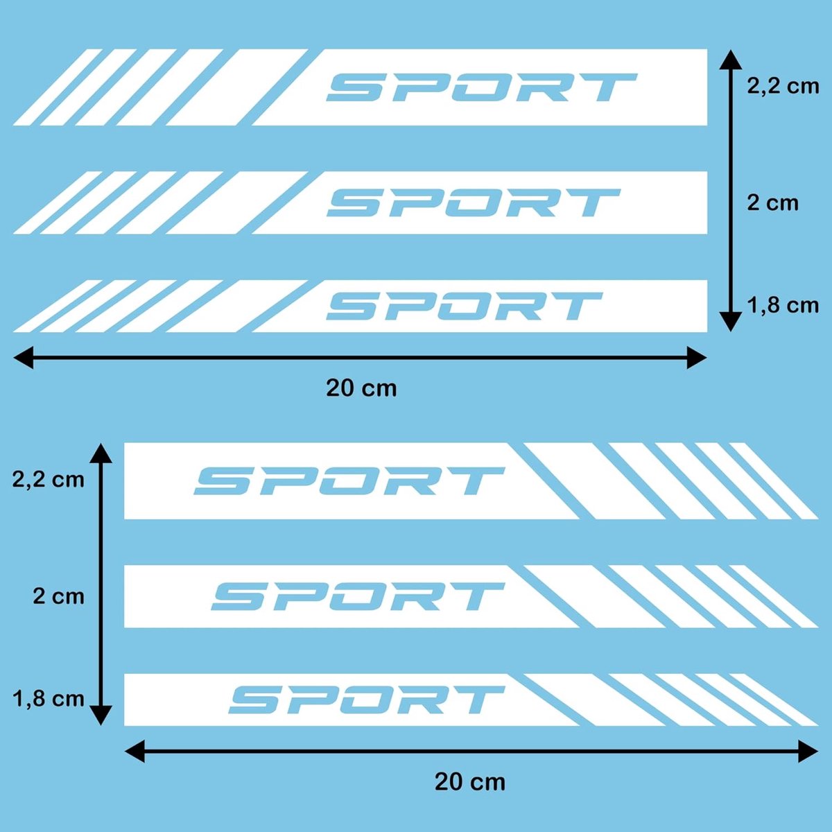 SnelShoppen - Set van 6 Auto Stickers voor Zijspiegels | Auto Accessoires | Stripes Design | Hoge Kwaliteit Vinyl | Wit | Perfecte Pasvorm voor Elke A