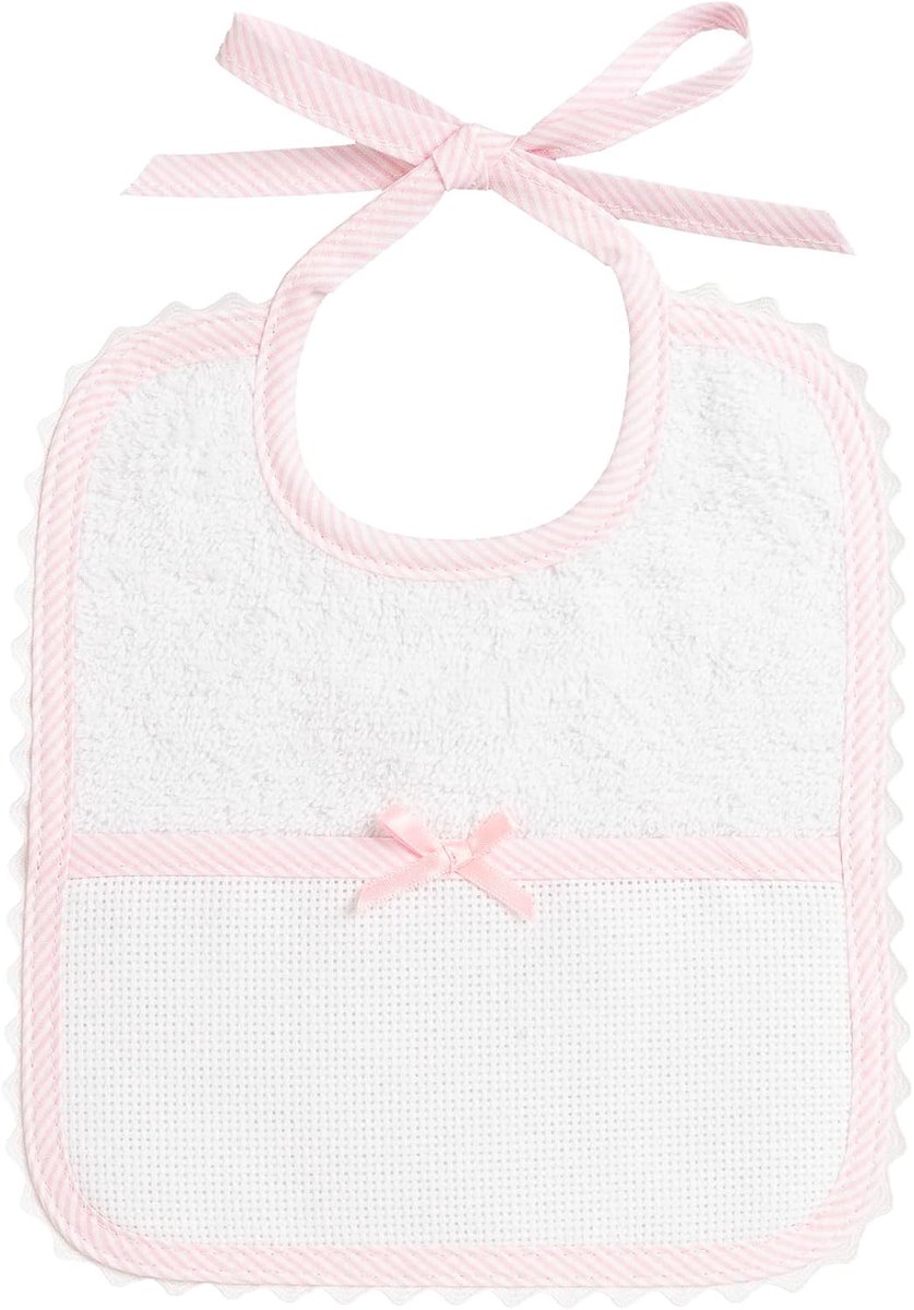 SnelShoppen - Filet Newborn Baby Bib - Witte Katoenen Frottee Slab met Aida Borduurzak voor Babyvoeding, 100% Made in Italy, 18x21 cm