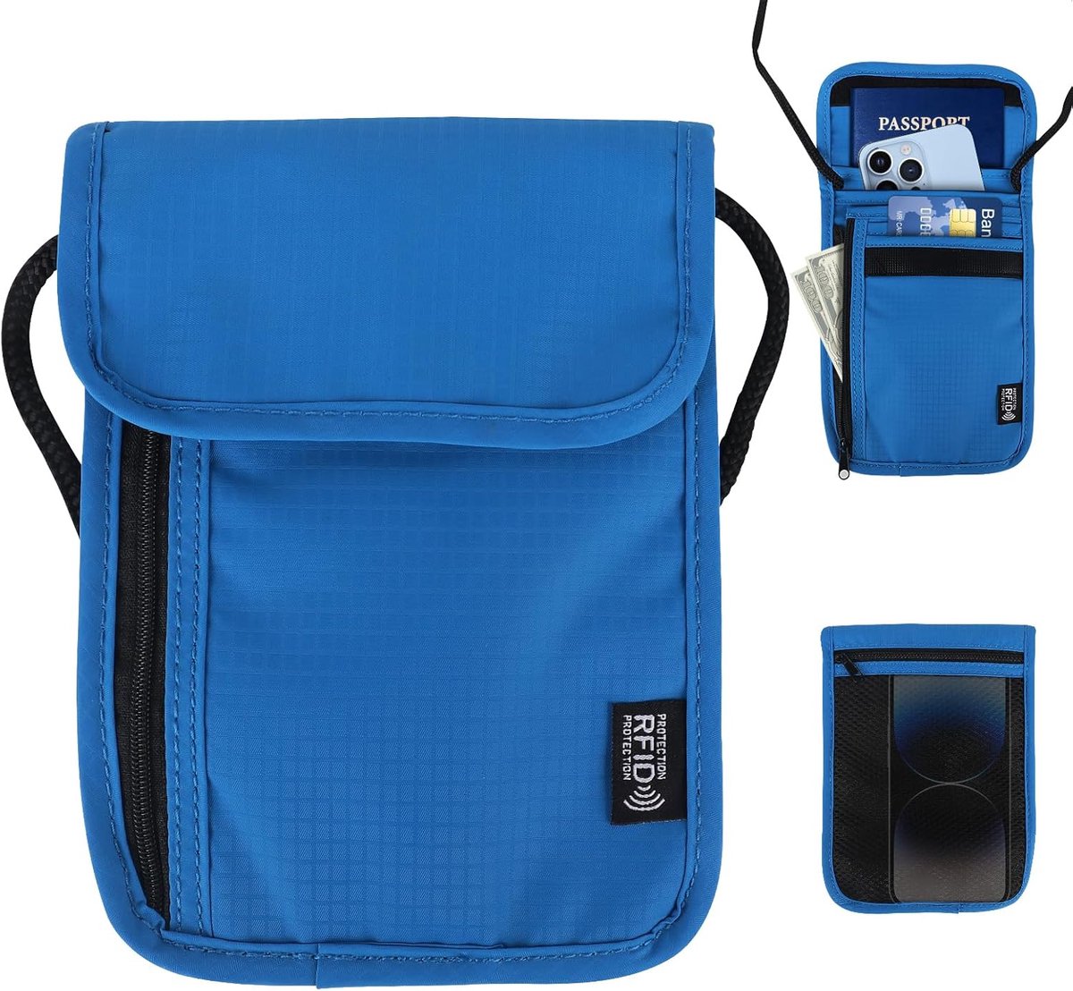 SnelShoppen - RFID Beschermende Heuptas Reiskoffer Soft Rugzak Unisex Antidiefstal Pasjeshouder voor Paspoort, Creditcards, Muntjes en Reisaccessoires