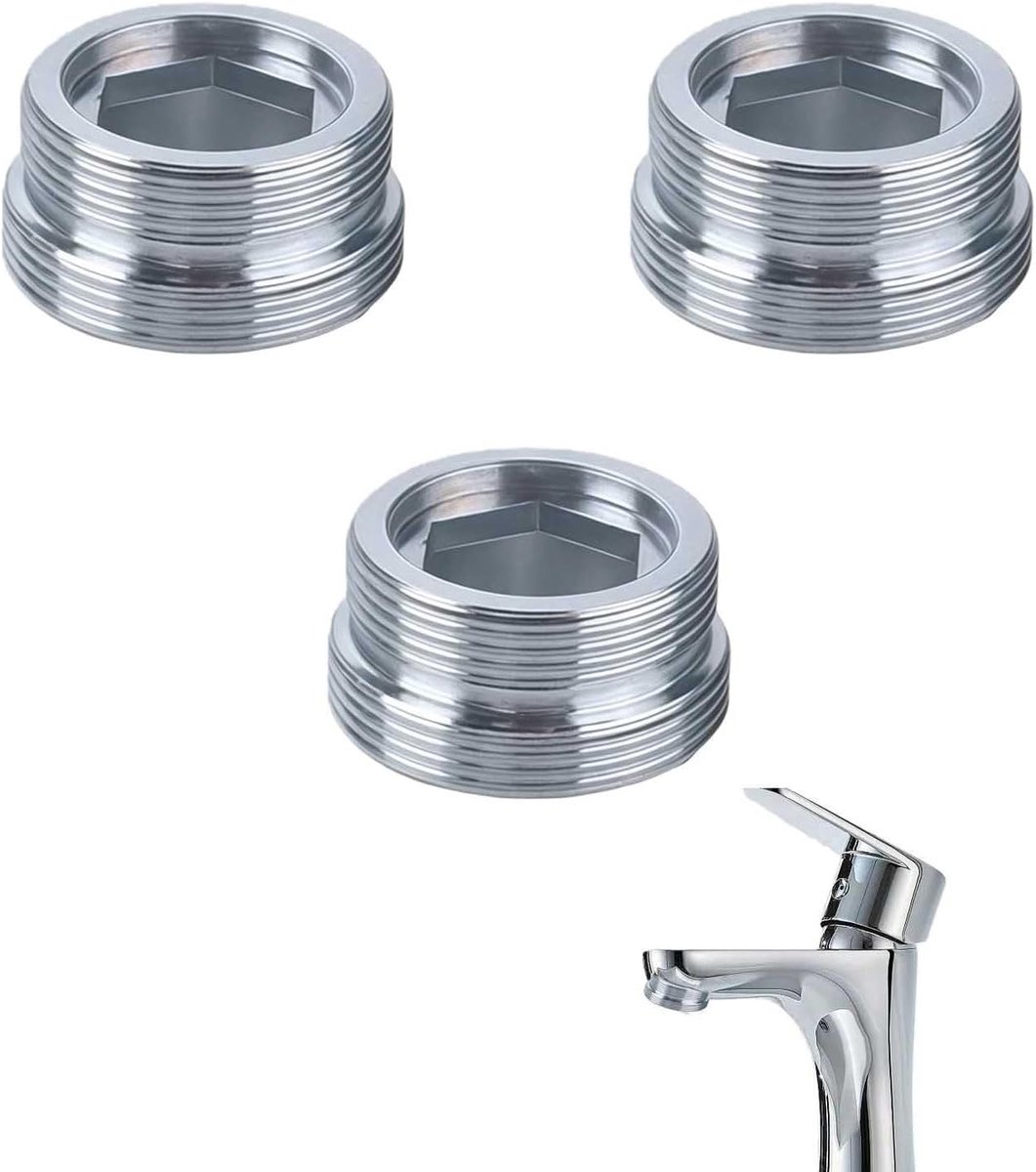 SnelShoppen - 2 Stuks M24 naar M22 Kraanadapter met Rubber Ringen - Silver Metaal Keukenfilter Slang Aansluiting voor Hoses, Filters en Nozzles
