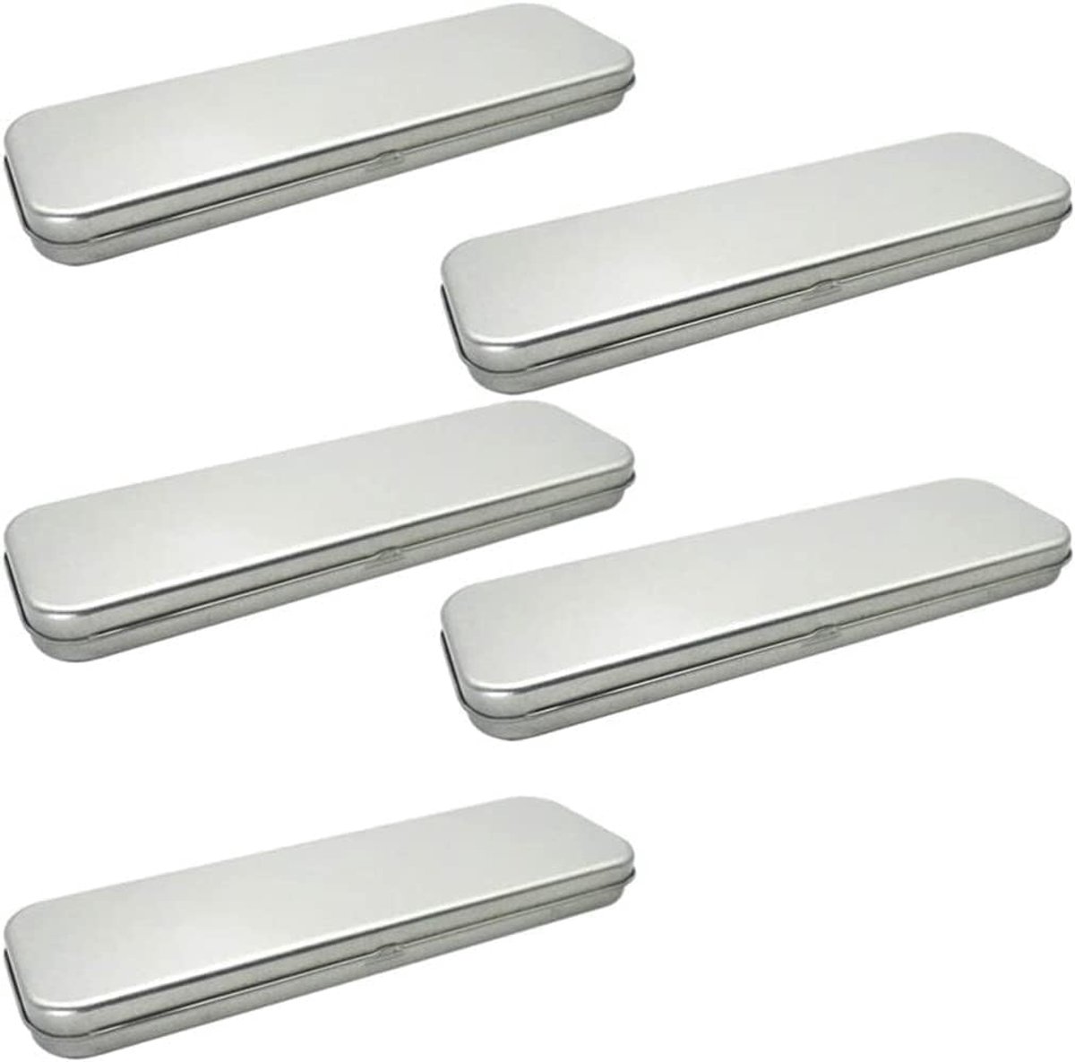 SnelShoppen - 5 x Metalen Pennenbakje, Rechthoekige Blikjes, Lege Blikjes, Inklapbaar, Schoolbenodigdheden, Pennenhouder, Make-up Borstels Organizer