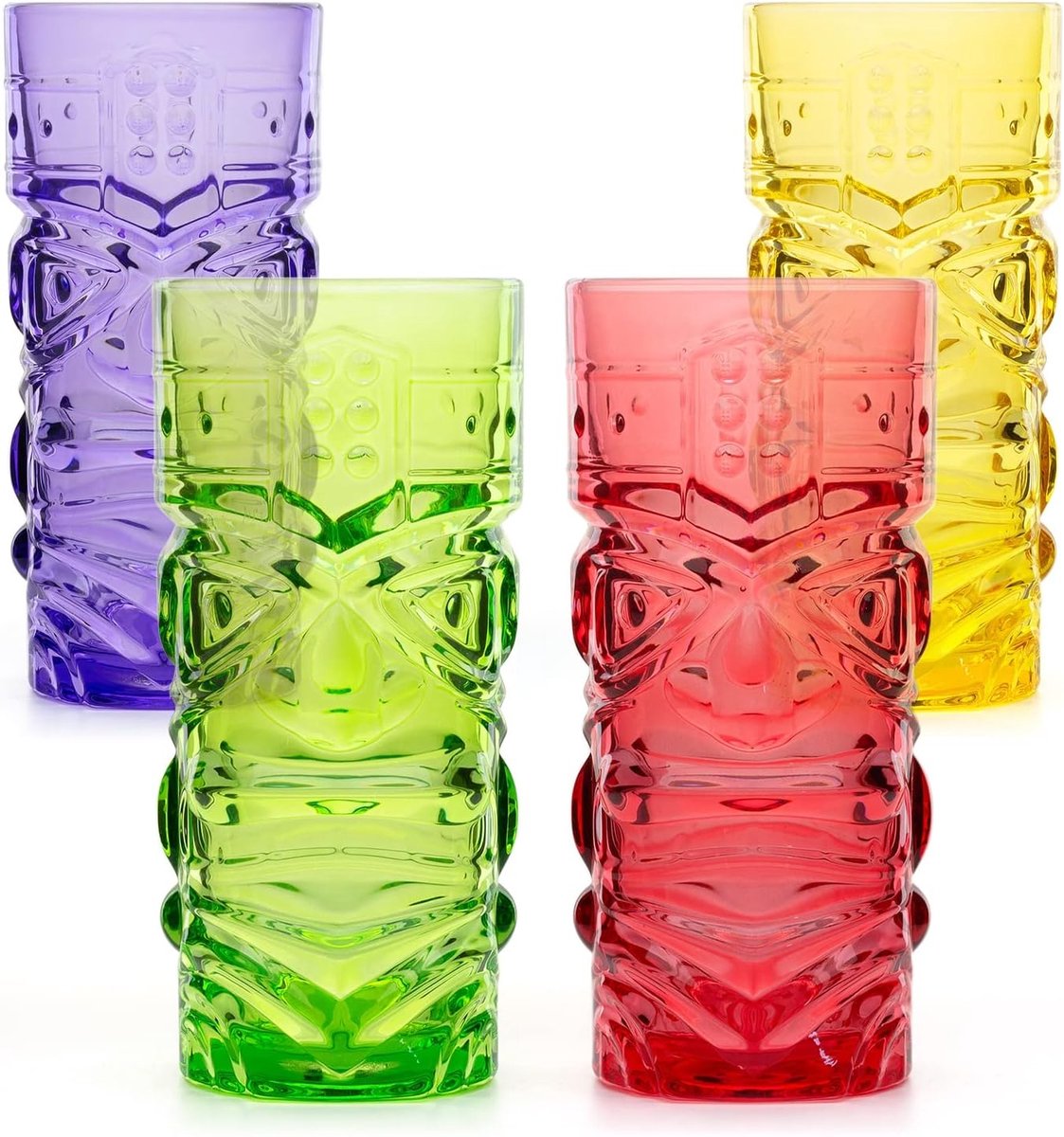 SnelShoppen - Set van 4 gekleurde Tiki Bar Cocktailglazen - Hoge tumblers voor Hawaiiaanse feestjes, ideaal voor Rum-mixen, MAI Tai, Long Island Iced