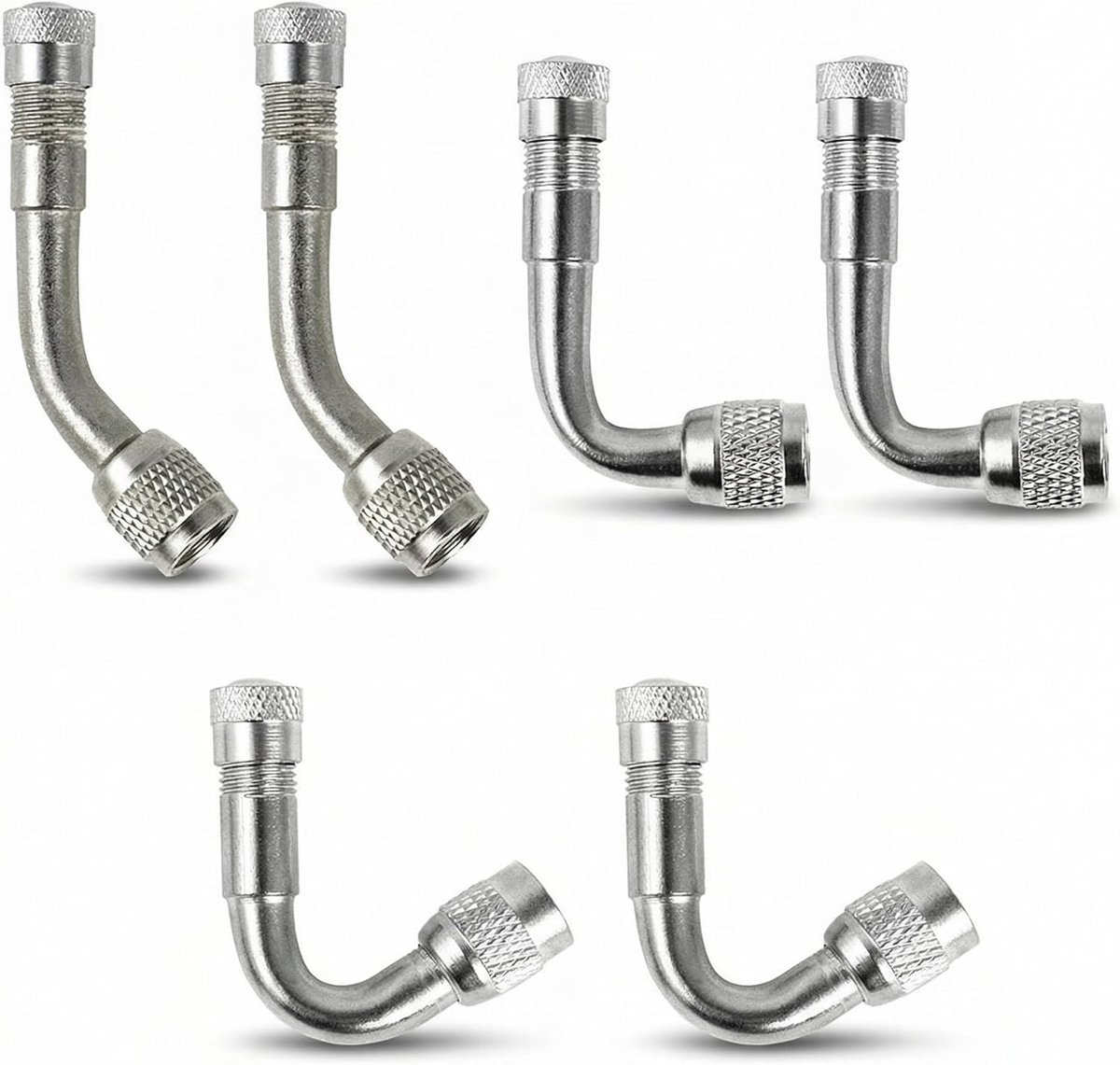 Ventielverlenging Set - Ventiel Adapter - Banden Oppompen - Messing met Chroomcoating - 6 stuks - Zilver