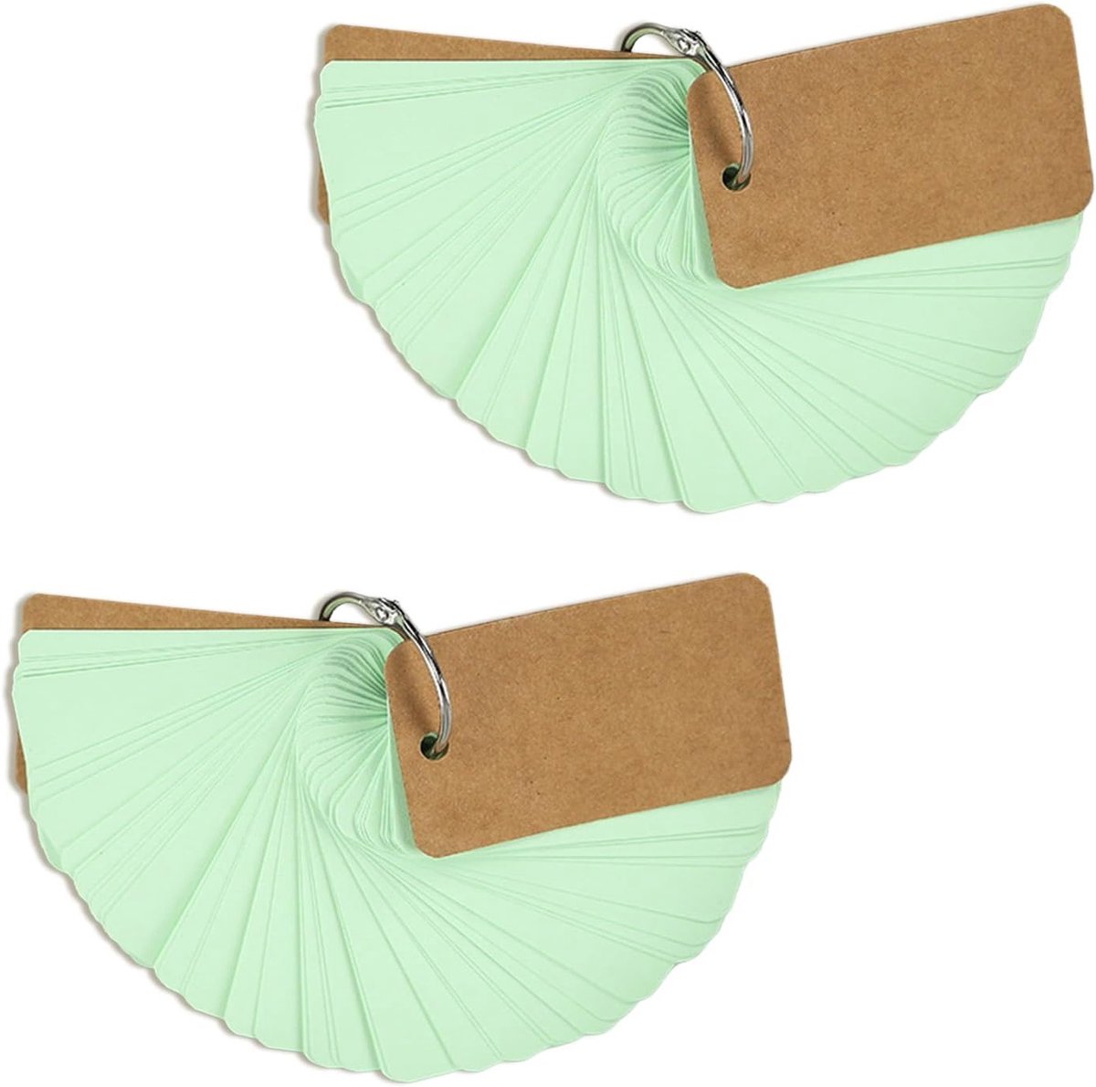 Set van 100 Stuks Flashcards met Ringen en Hoes voor Studeren - Dubbelzijdige Lege Indexkaarten 4x7cm, Ideaal voor Notities en Leren, Groene Kleur