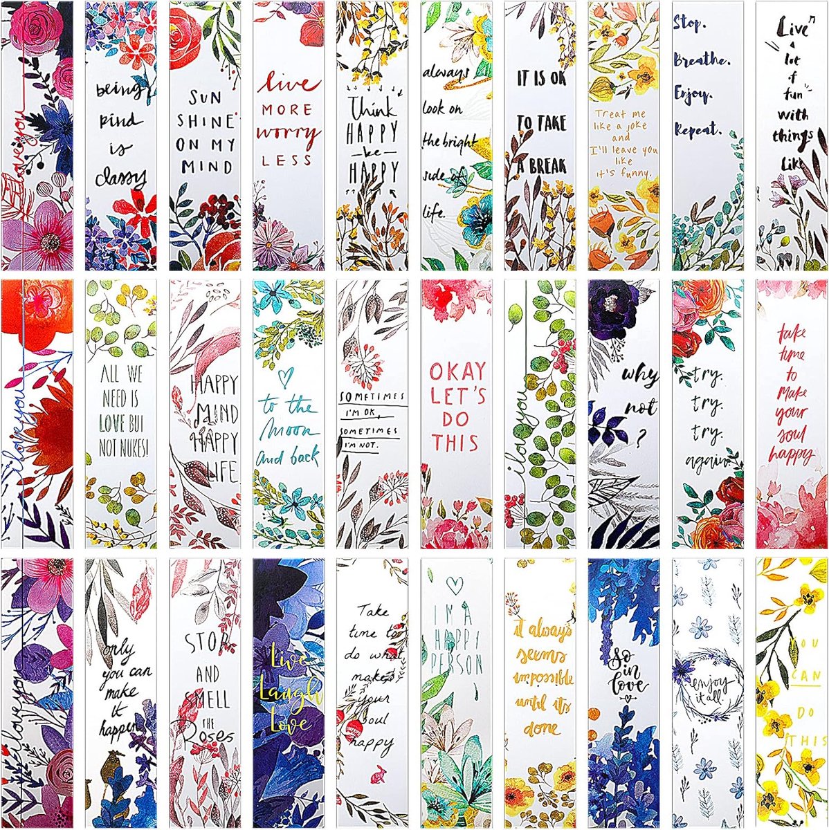Thijox - 30 Stuks Bloemenstijl Papieren Bladwijzers met Inspirerende Citaat, Kleurige Paginaclips voor Notities, Boeken en Geschenken voor Kinderen en