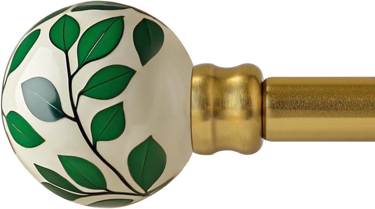 SnelShoppen - Gouden Gordijnroede 80-365 cm Ø25 mm | Uitschuifbare Zware Metalen Gordijnstang met Keramische Topafwerkingen & Steunen voor Woonkamer,