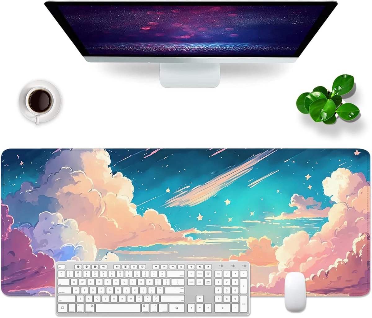 SnelShoppen - XL Mouse Pad Handgeschilderde Anime Illustratie Desk Pad 80x30cm - Grote Muismat voor Computer, Laptop, Toetsenbord - Meteor Shower Desi
