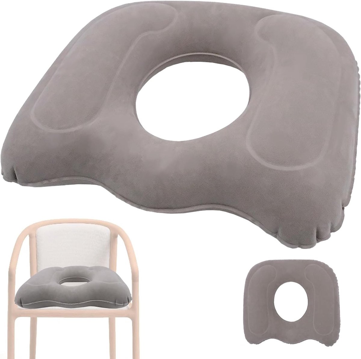 Orthopedisch Kussen voor Aambeien in Auto en Kantoor, Opblaasbaar en Draagbaar, Verlicht Rug- en Staartbeenpijn met Fleece Hoes, 48 x 48 x 12 cm
