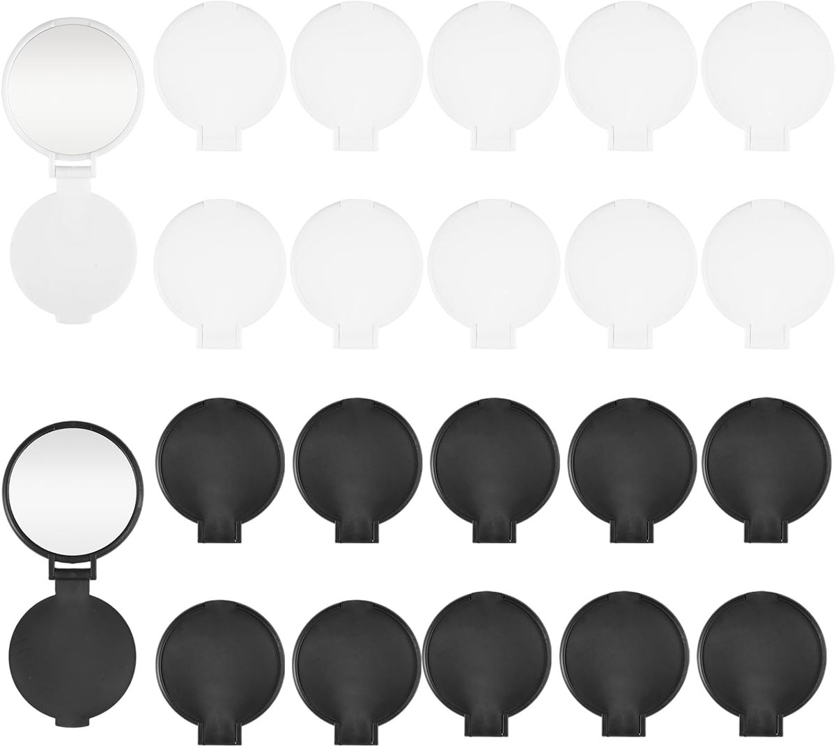 SnelShoppen - 20 Pcs Mini Vouwspiegels Rechthoekig, 6 x 7 cm Compact Reismake-upspiegel, Voor Vrouwen en Meisjes, 2 Kleuren (Zwart, Wit)