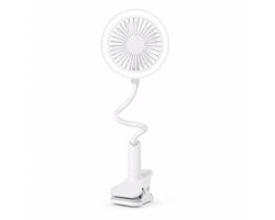 DrPhone Huasa Clip-On Tafelventilator met LED-Lamp – Flexibele Hals – Oplaadbaar – 1500 mAh – Wit
