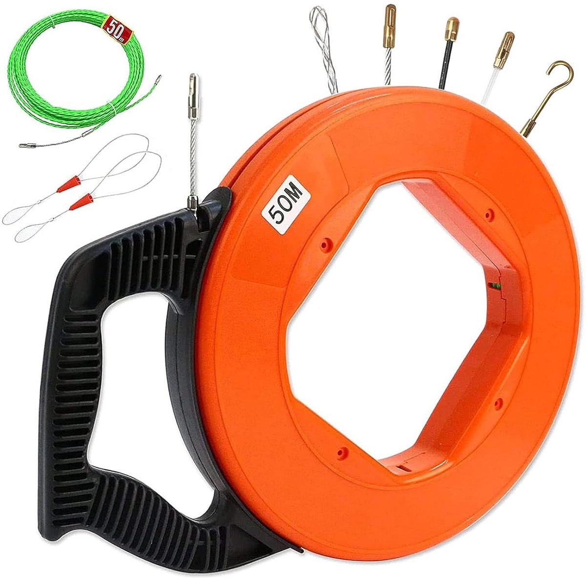 SnelShoppen - Wire Puller met Vislijn 50m, 4.5mm Kabel Trekker, Kabelgeleider met 2 Gidspringen & 5 Connectoren, Geschikt voor Elektrische Kabels en G