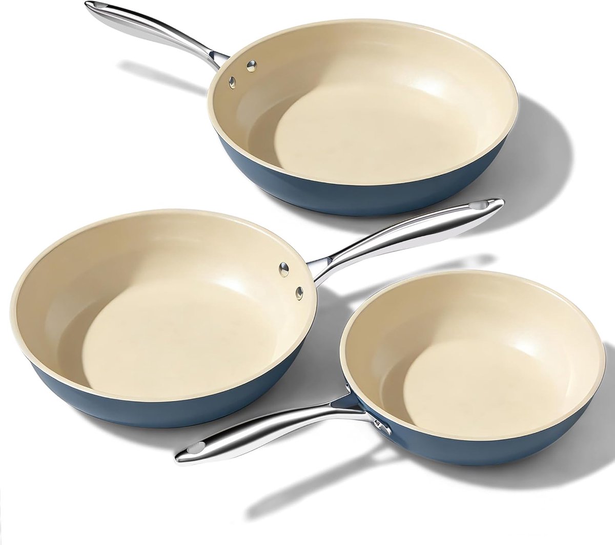 SnelShoppen - Keramische Koekenpannen Set 20/24/28 cm - Teflonvrij, Inductie, Voor Alle Kookplaten, Oven- en Vaatwasserbestendig, Gezond Koken, Blauw