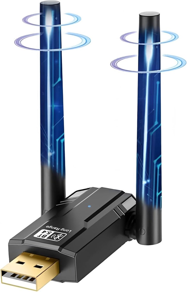 SnelShoppen - Bluetooth 5.4 Adapter voor PC, USB Dongle, Plug and Play, Lange Bereik tot 150 m, Geschikt voor Desktop, Laptop, Hoofdtelefoons en Meer