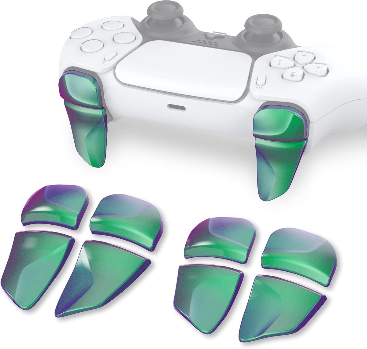 SnelShoppen - PlayVital BLADE Buttons Extension Trigger voor PS5 Controller - 2 Paar Schouderknoppen Extenders - Chameleon Groen Paars - Comfortabel e