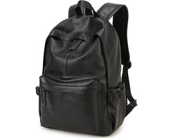 Thijox - Baosha BP-20 Uniseks PU Lederen Laptop Rugzak 15,6 inch voor College Studenten, Schooltassen voor Tieners, Outdoor Reisrugzak Zwart, Large