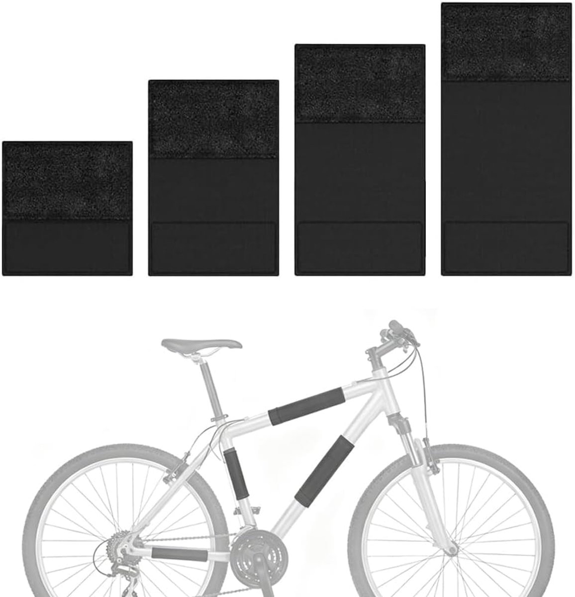 SnelShoppen - Fietsframebescherming Set van 4 - Zwart - Fietstransportbeschermingsset voor E-bike & Mountainbike - Krasbescherming en Framehouder - Ve