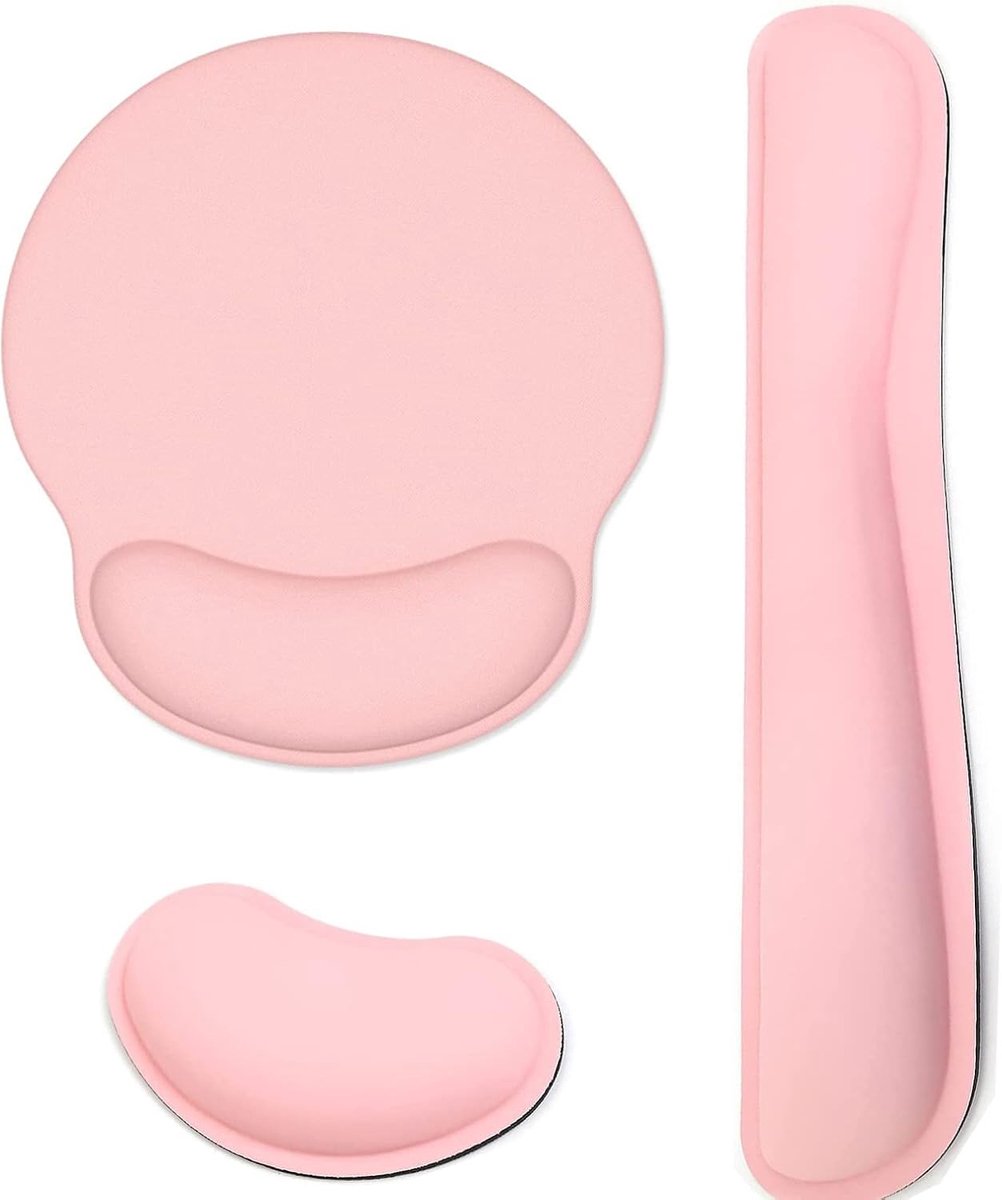 Thijox - Ergonomische Polssteunset - Muismat en Toetsenbord Polssteun - Traagschuim en Rubber - Roze - Ideaal voor Computer, Laptop, Thuis en Kantoor