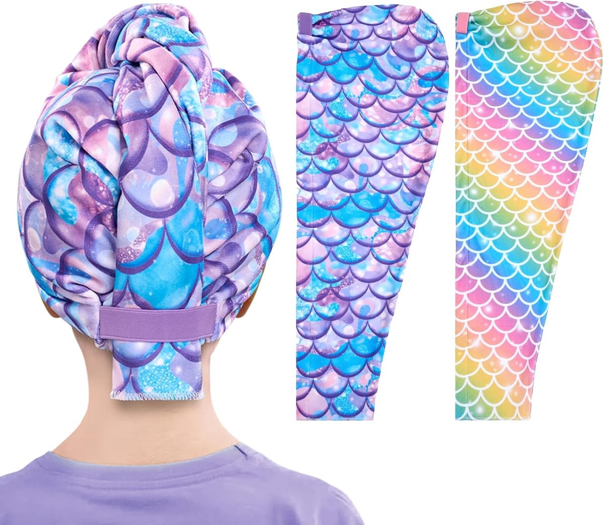 SnelShoppen - 2 Stuks Haar Turban Handdoek - Rainbow en Paars - Sneldrogend Microvezel - Perfect voor Thuis, Sport, en Sauna