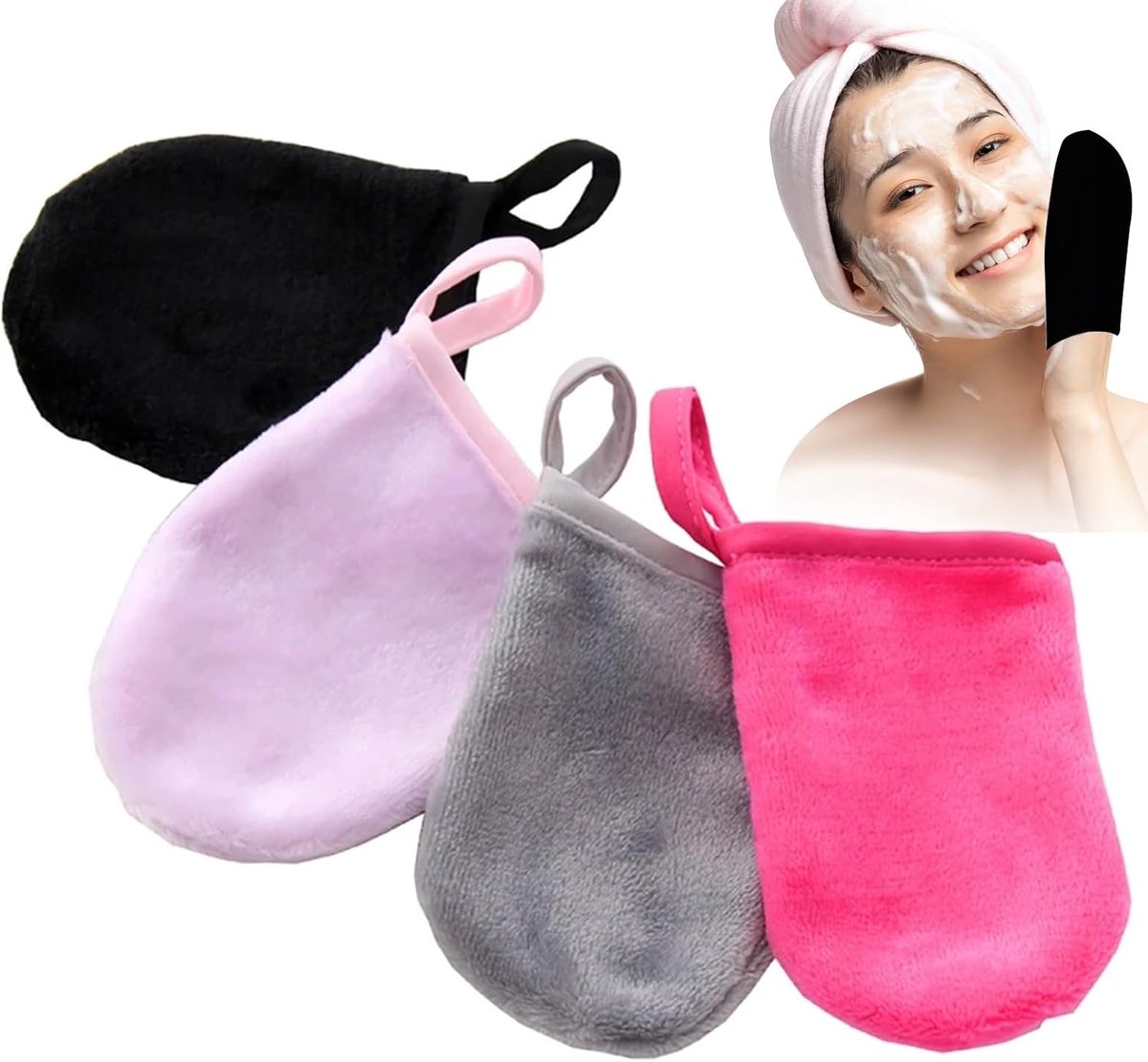 SnelShoppen - Microfibre Reinigingsdoekjes voor Gezicht, Herbruikbare Make-up Verwijderhandschoenen, 4 Kleuren, Ideaal voor Reizen, Sport, en Dagelijk