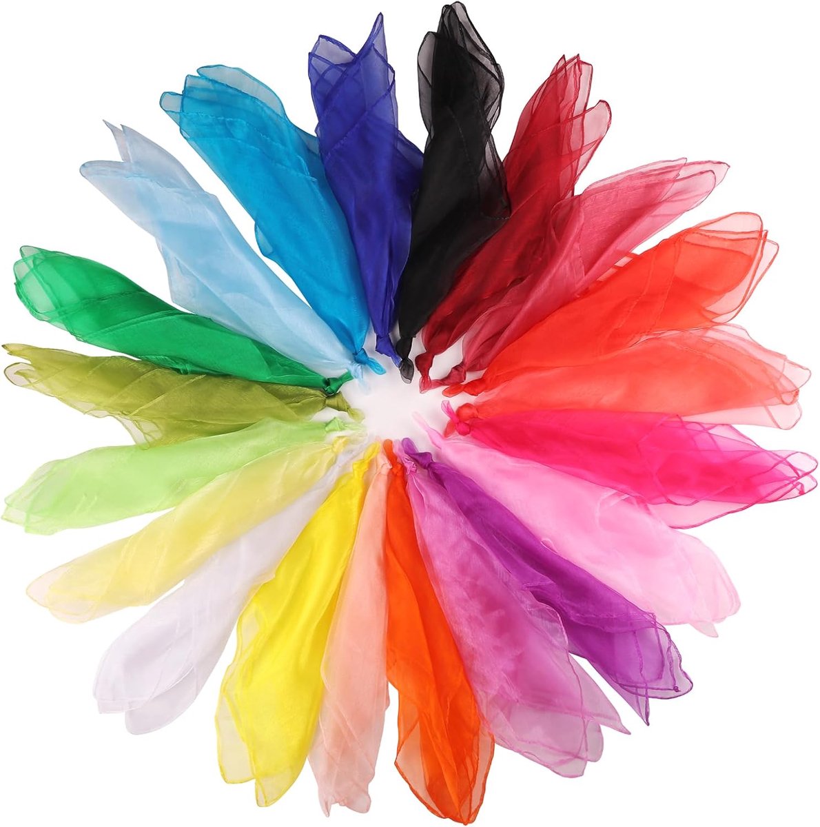 SnelShoppen - Set van 20 Juggler Doeken 60 x 60 cm, Kleurvolle Chiffon Doeken voor Kinderen, Sensory Spel, Juggling, Dans, Decoratie, Voor Feestjes en