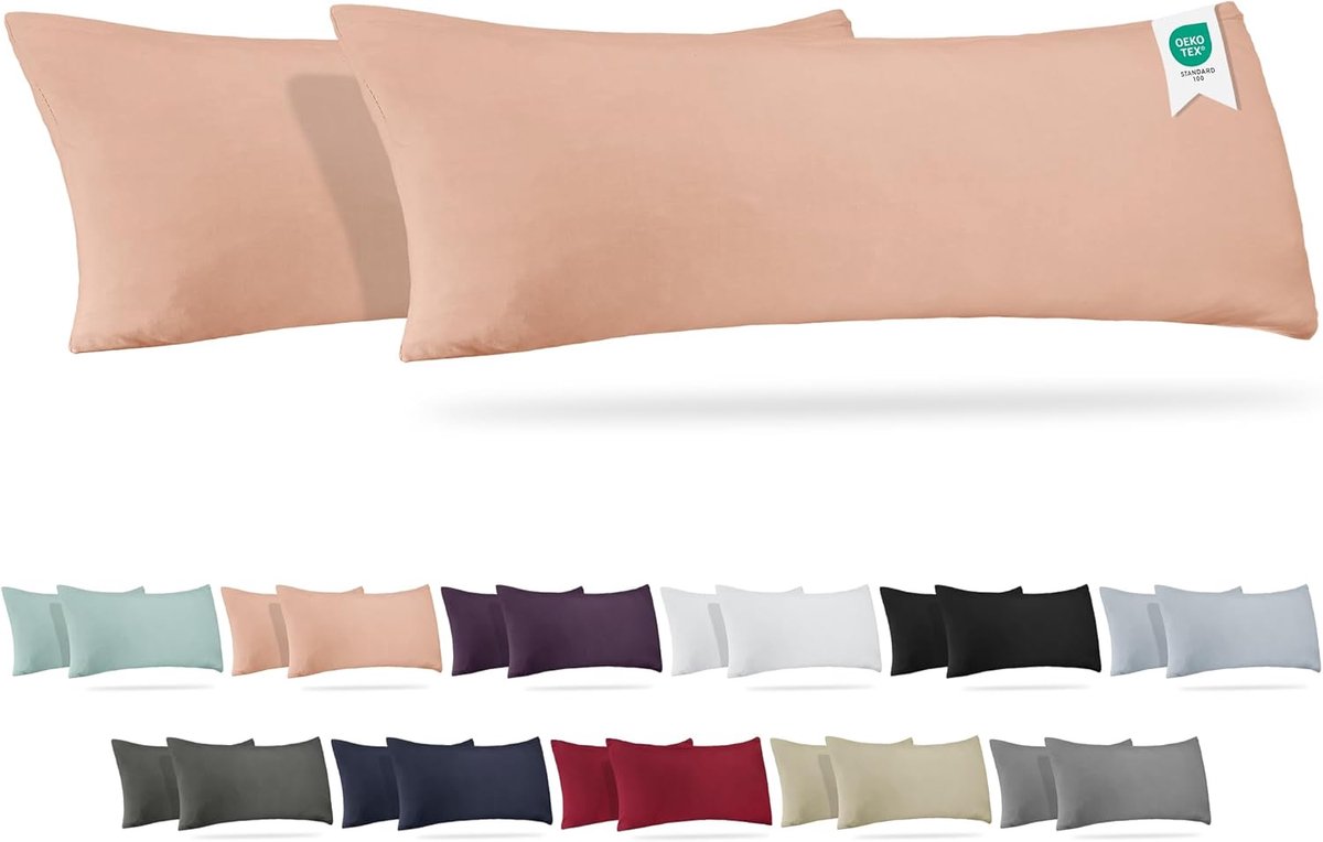SnelShoppen - Barbons Zijslaper Kussen 40 x 145 cm Set van 2, 100% Katoen Jersey, Oeko-Tex Gecertificeerd, Roze Kussensloop met Rits voor Slaapkamer e