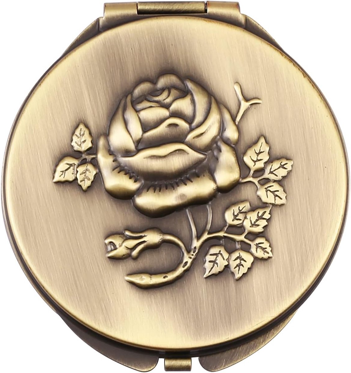 SnelShoppen - Compact Metalen Makeup Spiegel Retro, Draagbaar, 1x/2x Vergroting, Opvouwbaar in Bronze voor Thuis en Reizen