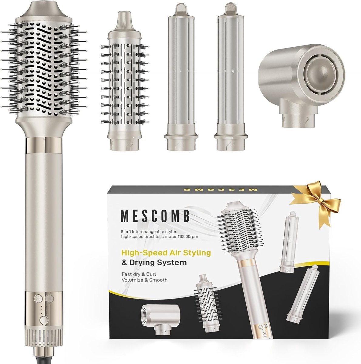 SnelShoppen - 5-in-1 Airstyler Haarstyler, Hoge Snelheid Haardroger, Ronde Borstel, Krulmaker, Geen Hittebeschadiging, Sneldrogen voor Volume, Krullen