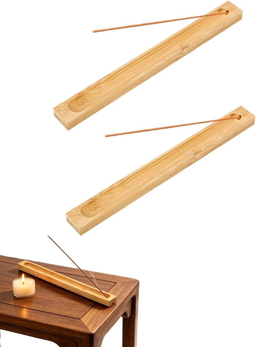 Wierookhouder en houder voor wierookstokjes, 2 stuks van bamboe, ideaal voor meditatie, yoga en ontspanning, met asopvang.