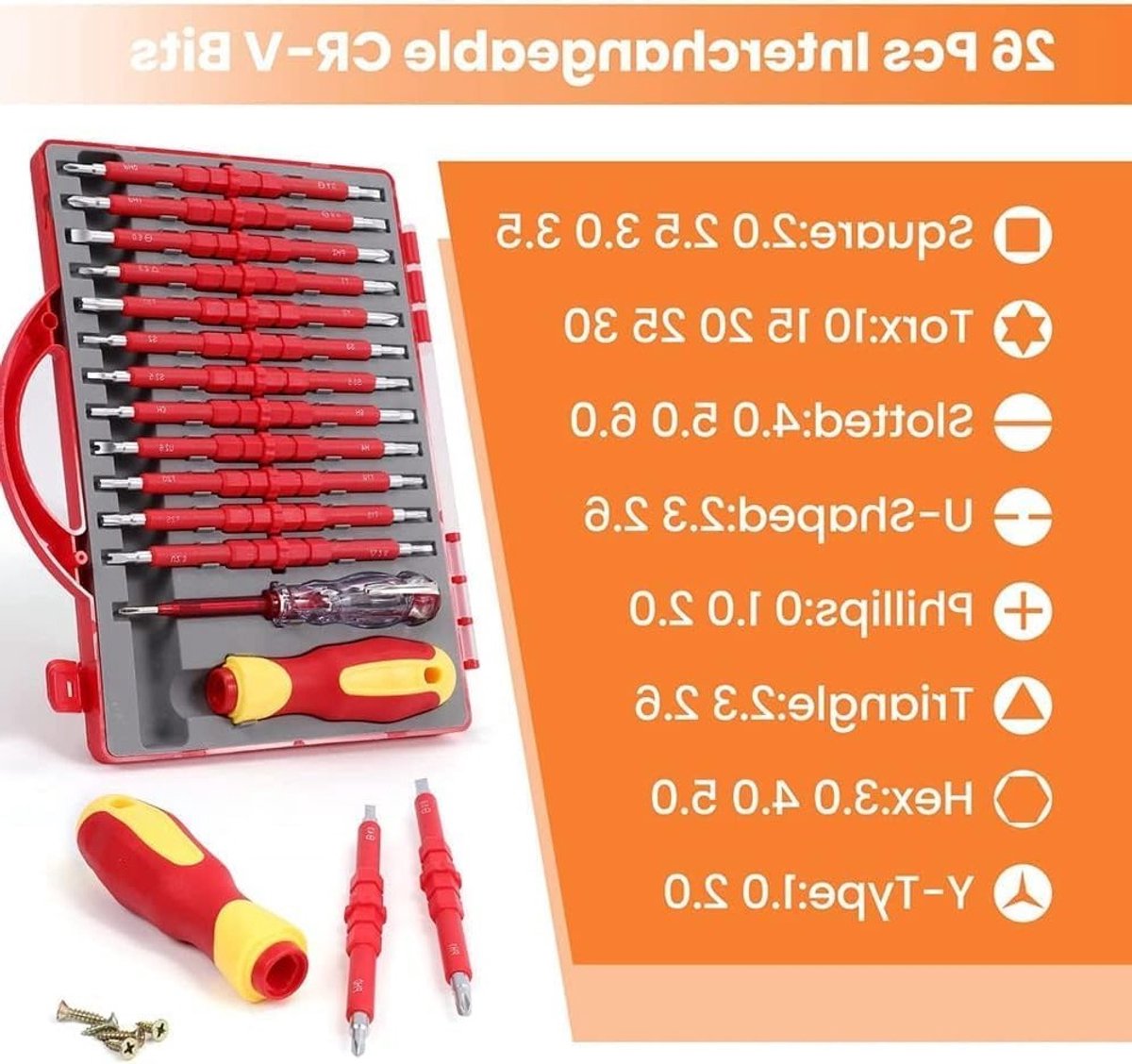 Schroevendraaierset - Gereedschap Set - Elektrisch Werk - 1000V Geïsoleerd - 26 Delig - Grijs